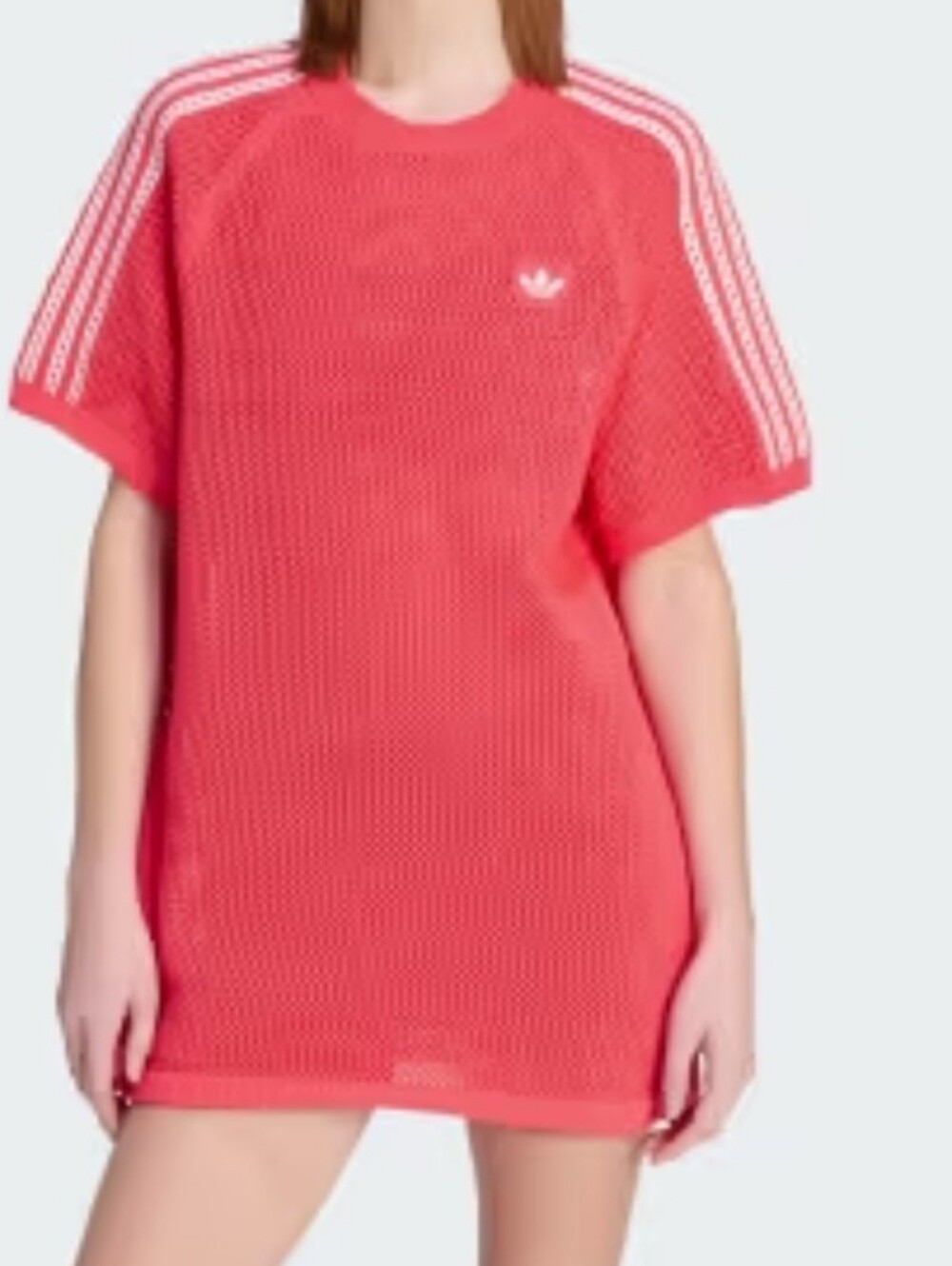 Adidas Red Knit Short Sleeve Dress with White Stripes
